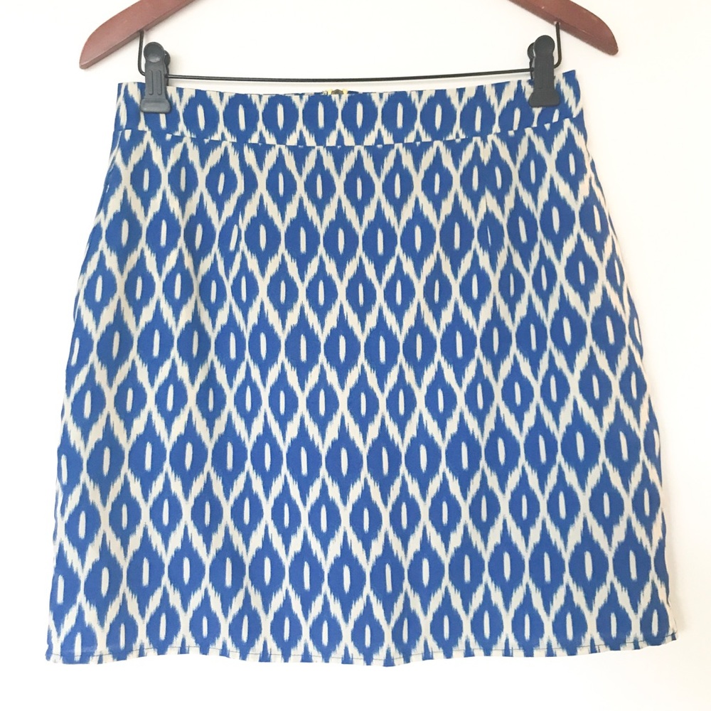 Annabella High-Waist Mini Skirt in Blue Ikat with Neon Zipping